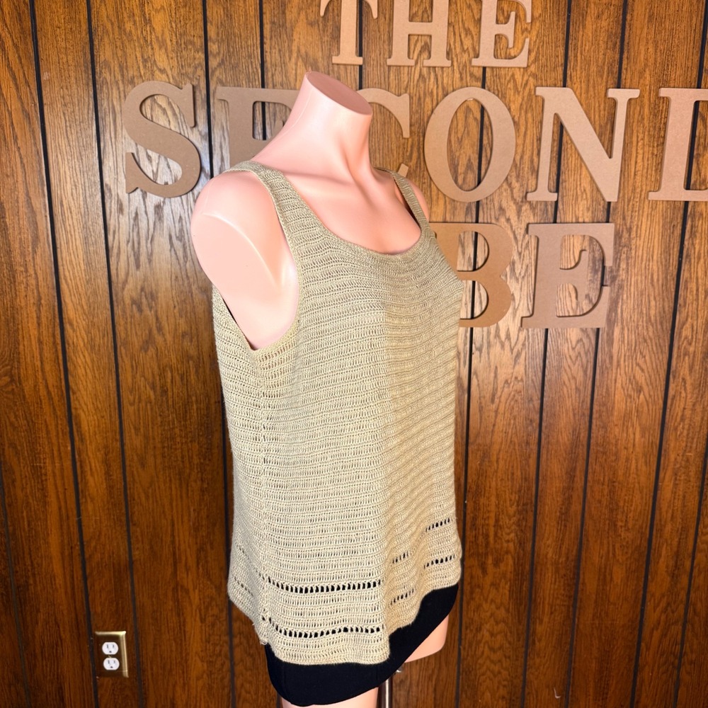 Lord & Taylor Tank Top Women Medium Green Linen Crochet Knit Coastal Cottagecore - Picture 3 of 5
